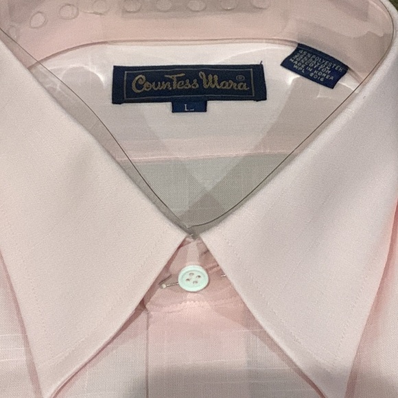 NWOT Vintage Countess Mara Pink Textured Short Sleeve Dress Shirt - Picture 3 of 6